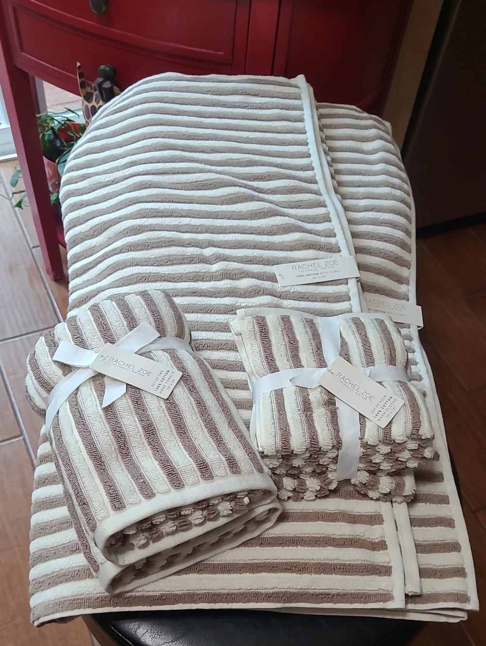 Rachel Zoe Striped Mink Coconut Towel Set